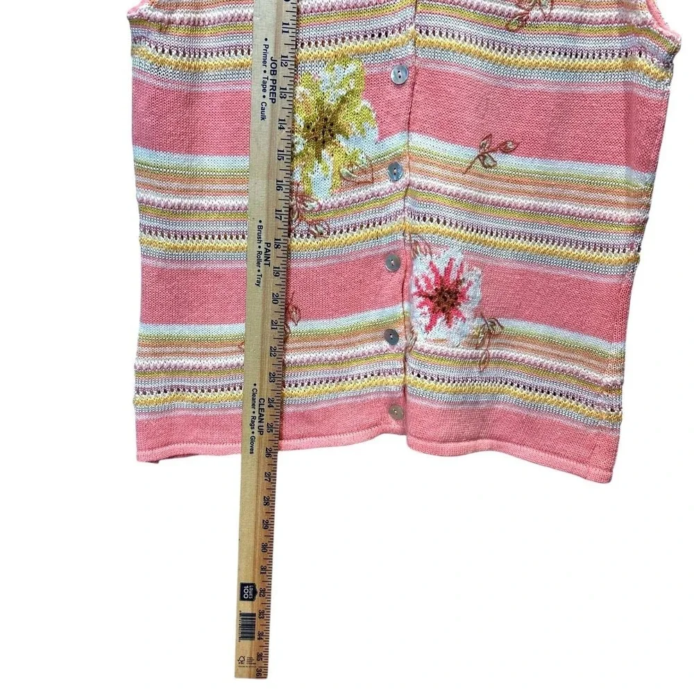 Vintage Susan‎ Bristol Floral Embroidered Sweater Vest Pink Stripe Cottagecore L - Picture 10 of 10